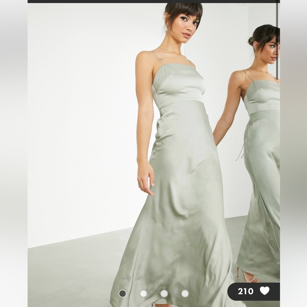 NWT ASOS satin square neck maxi dress with tie back in sage green size 2